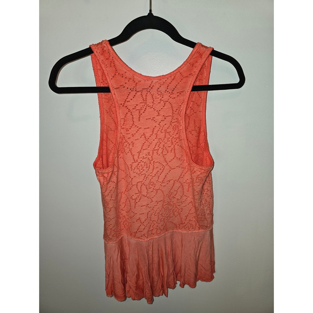 Free People Coral Orange Pointelle Knit Peplum Tank Top Star Pattern Small - Picture 2 of 6